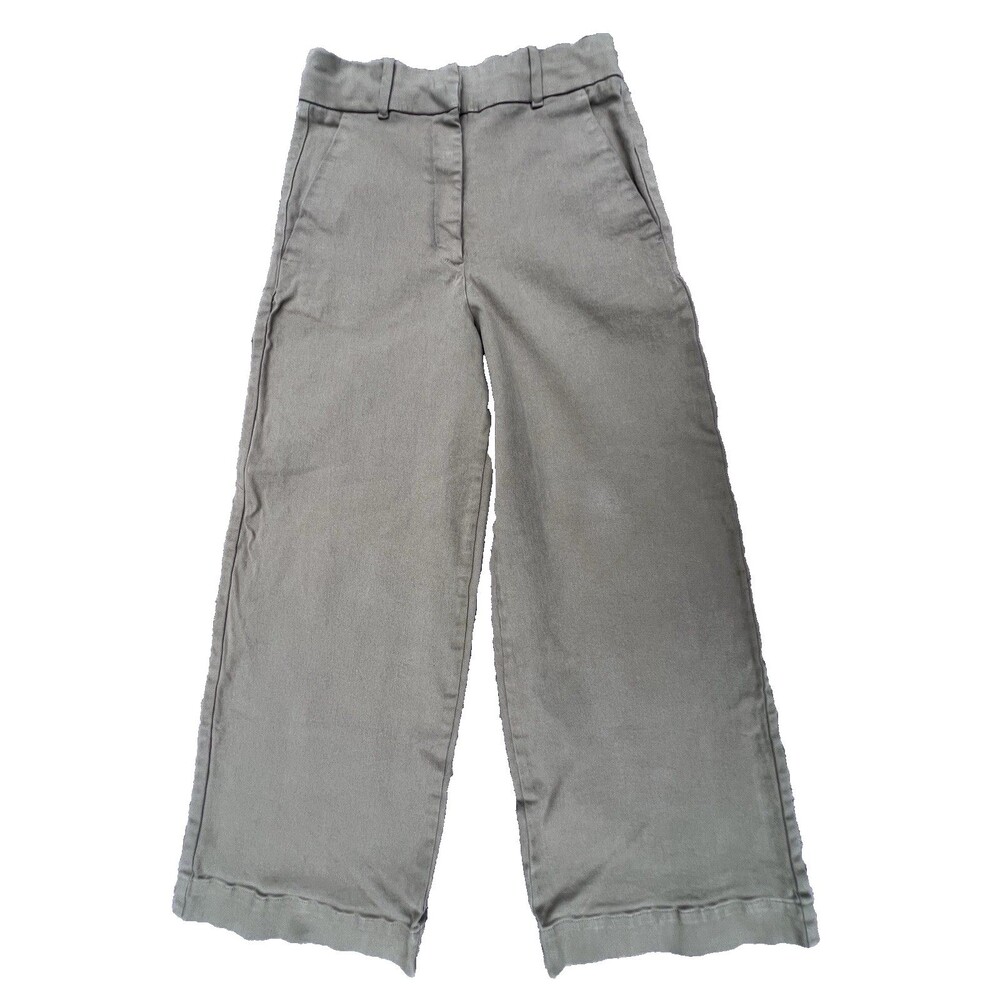 Everlane Women's Wide Leg Crop Canvas Pants Olive Green High Rise Classic Size 6